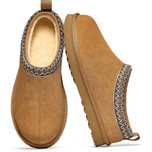 👑Women Mini Boots Chestnut Terry Cloth Slippers Slip-On Winter Warm House Shoe